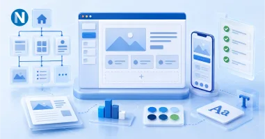 Modern website planning workspace with sitemap, wireframe, content, and mobile layout