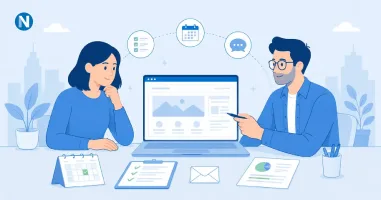 Website owner reviewing a project with a freelance professional